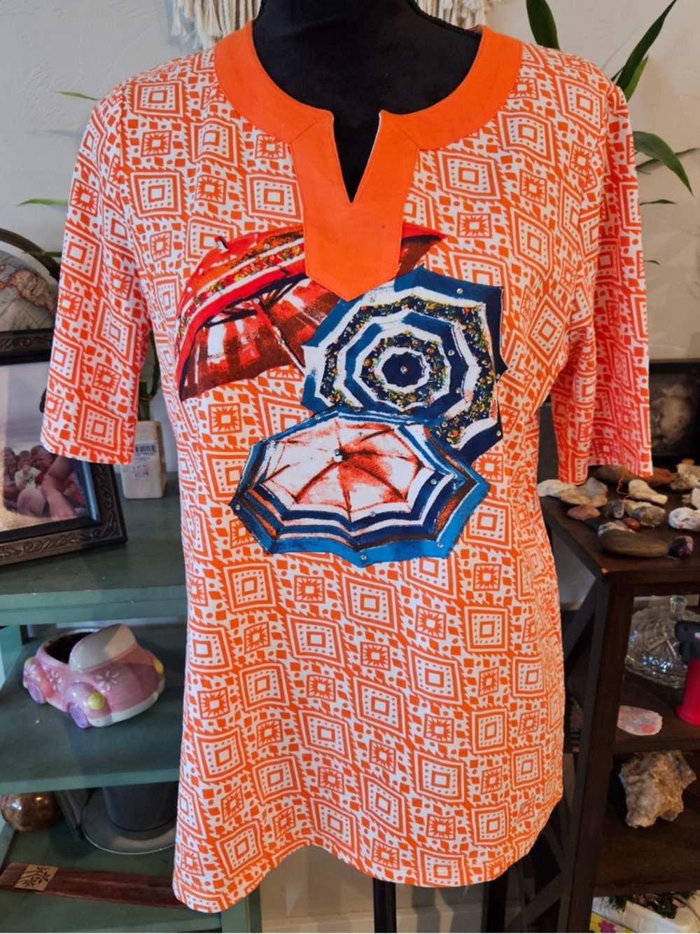 Norm Thompson Orange and White Casual Top